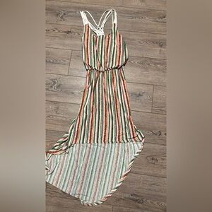 Nwt INA bright vertical stripe dress maxi high low elastic waist medium flowy